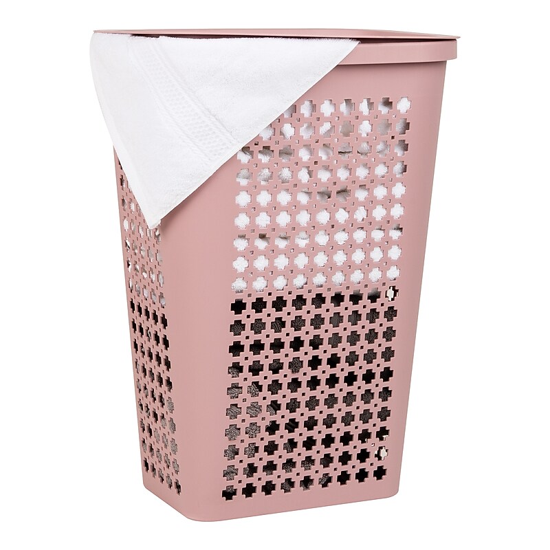 Mind Reader Slim Tapered Hamper with Lid, Plastic, Pink (SWHAMP50-PNK) image 1