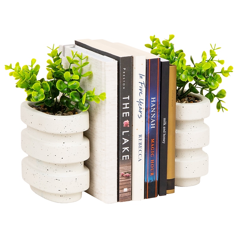 Mind Reader Concrete Book Ends, 5", White, 2/Set (OVBPLANT-WHT) image 1