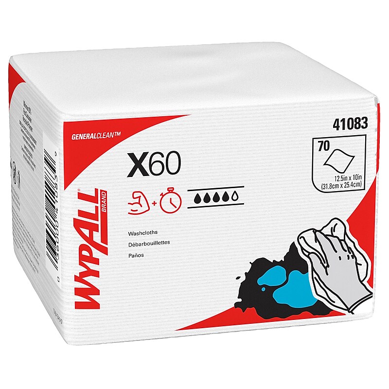WypAll GeneralClean X60 Cleaning Cloths, 12.5" x 10", White, 70 Sheets/Pack, 8/Carton (41083) image 1