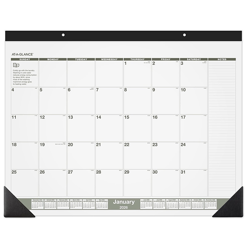 2026 AT-A-GLANCE Recycled 21.75" x 17" Monthly Desk Calendar, Green/Black (SK32G-00-26) image 1