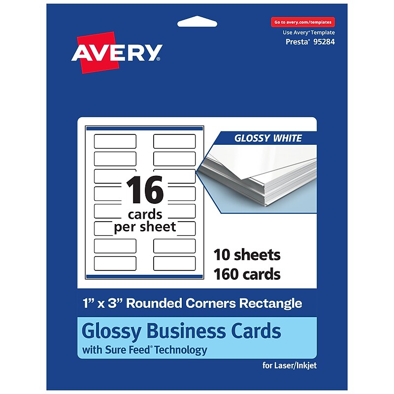 Avery Business Cards, 1" x 3", Glossy White, 160/Pack (95284) image 1