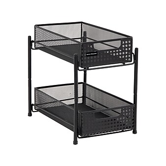 Mind Reader Network Collection 11.25"H, 2-Tier Metal Mesh Storage Basket, Black (HCABASK2T-BLK)