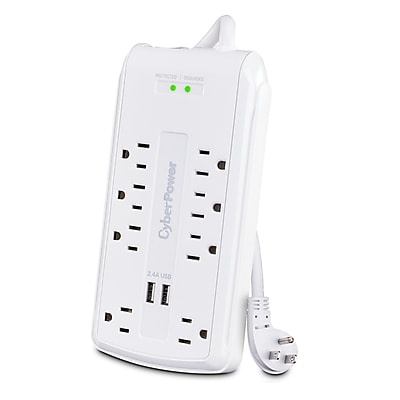 CyberPower Home Office 8-Outlet 2-USB Port Surge Protector, 6′, 2700 Joules, White (P806U) Sansujyuku sansujyuku.com