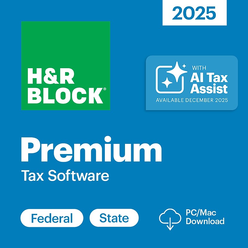 H&R Block Tax Software Premium 2025 for 1 User,  Win/Mac, Download (HRB641800V018) image 1