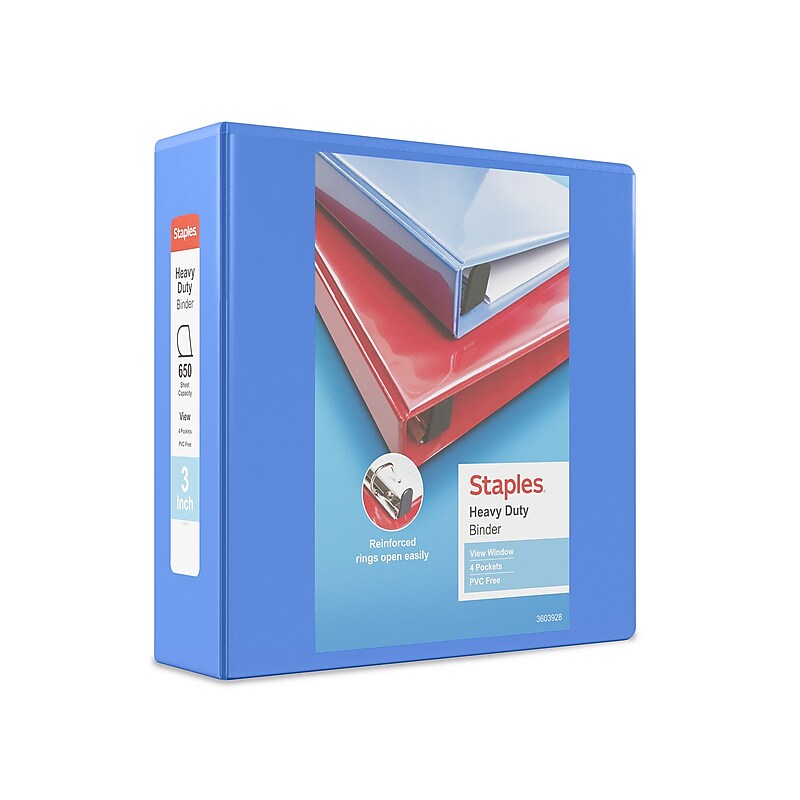 Staples Heavy Duty 3" 3-Ring View Binder, D-Ring, Periwinkle (ST56292-CC) image 1