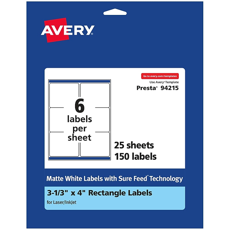 Avery Laser/Inkjet Rectangle Multipurpose Labels, 3.3" x 4", White, 150 Labels/Pack (94215) image 1