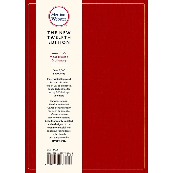 Merriam-Webster Collegiate Dictionary, 12th Edition, Hardcover (MW