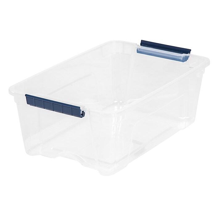 Iris Stack & Pull 12.9 Qt. Latch Lid Storage Bin, Navy/Clear