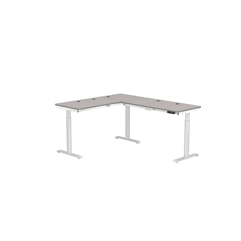 VersaDesk PowerLift 72"W Electric L-Shaped Adjustable Standing Desk, Grey/White (PLLSD6072-WG-APP) image 1