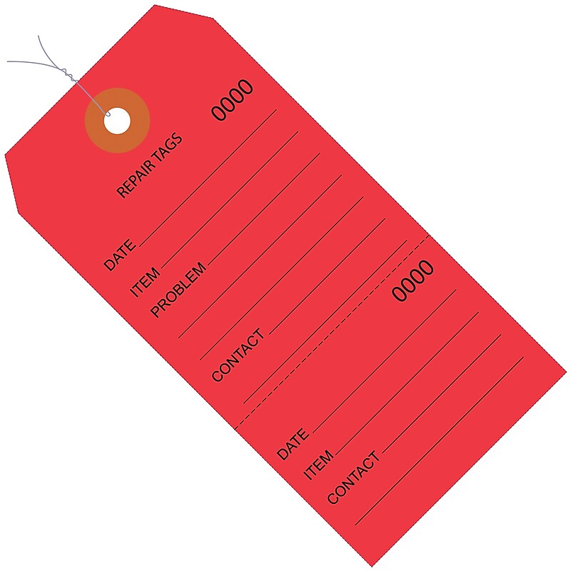 Partners Brand 6-1/4" Repair Tags, Red, 1000/Carton (G26203W) image 1