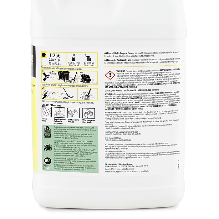 Neutral Multi-Purpose Cleaner 64 Eco-ID Concentrate, Citrus Scent, 1 gal Bottle, 4/Carton
