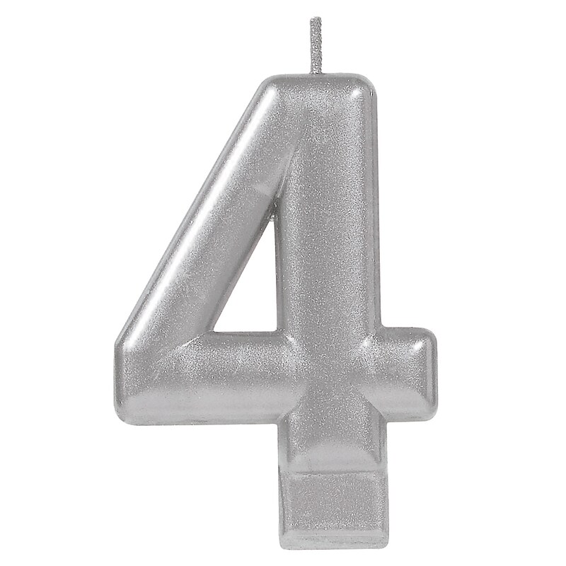 Party City Number 4 Birthday Candle, Silver (AM170580) image 1