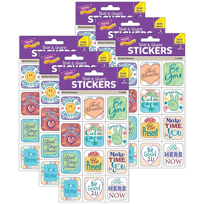 Trend Enterprises Mindful Moments Tear & Share Stickers, Multicolored, 60/Pack, 6/Packs/Bundle (T-47409-6) image 1