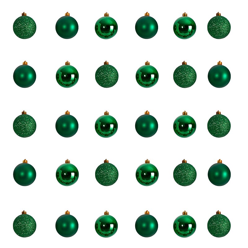Nearly Natural Holiday Christmas Green Shatterproof Ornament Set, 2.5", 30/Set (D1055-GR) image 1