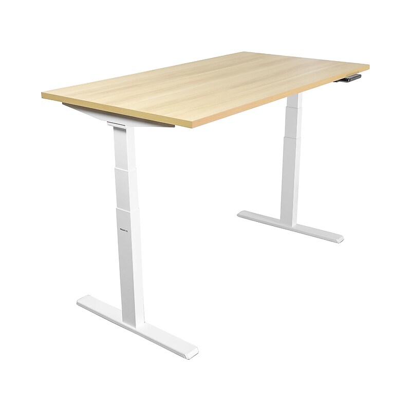 Mount-It! Ultimate 55"W Electric Rectangular Adjustable Standing Desk, Maple/White (MI-18077) image 1
