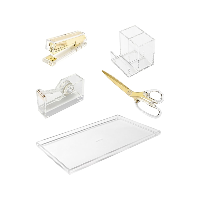 Russell+Hazel Bloc 5-Piece Desk Organizer Set, Clear/Gold (57944) image 1