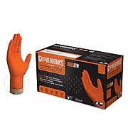 Gloveworks GWON Nitrile Gloves, Raised Diamond Texture, Orange, Small, 100/Box (GWON42100)