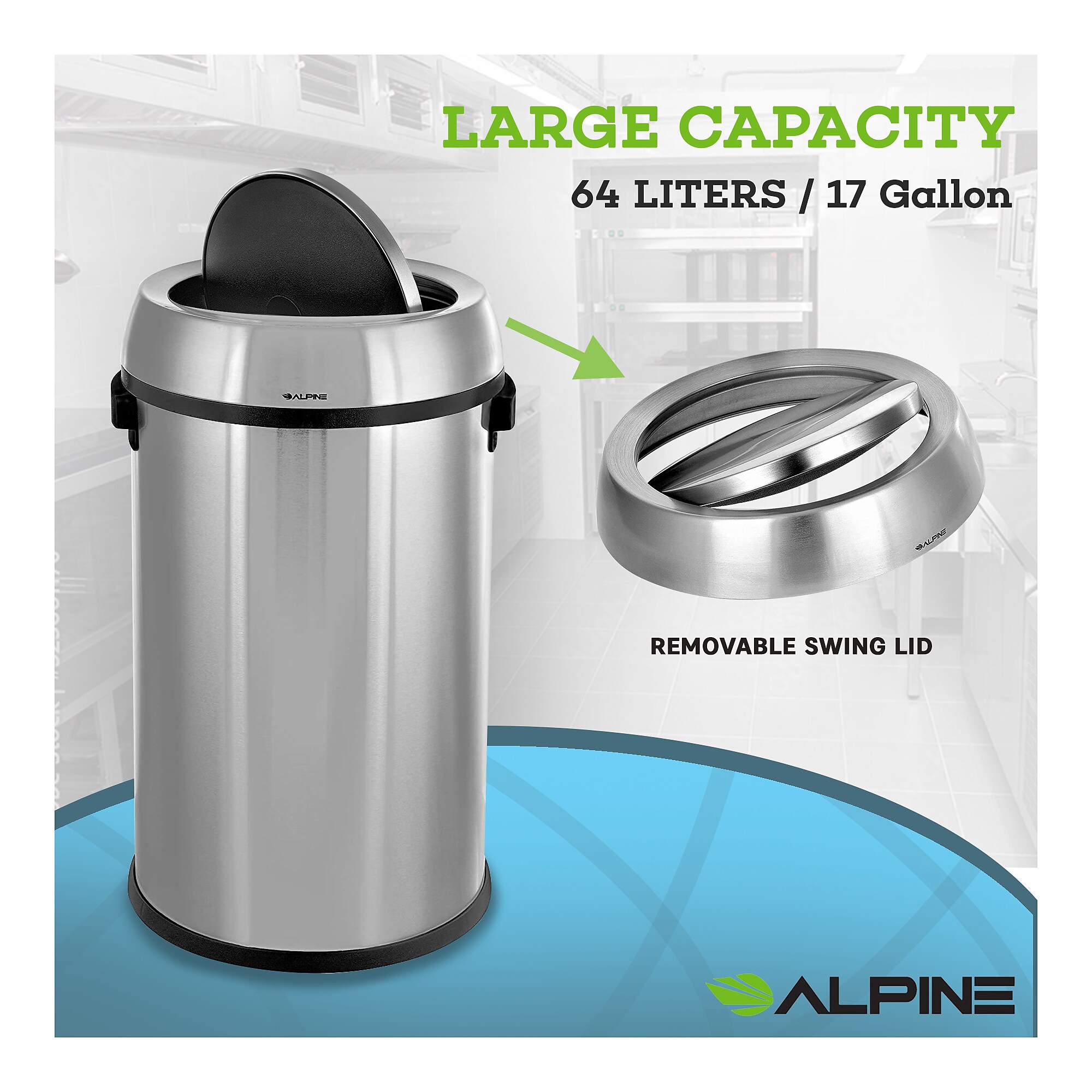 Alpine Industries Commercial Single-Stream Recycling Station, 17 Gallon, Stainless Steel (ALP470-65L-1-R) Sansujyuku sansujyuku.com