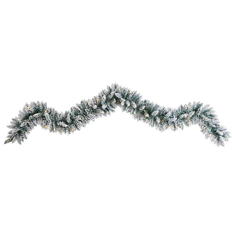Nearly Natural 9-ft Flocked Artificial Christmas Garland with 50 Warm White LED Lights (W1310) image 1