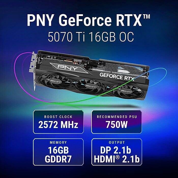 PNY NVIDIA GeForce RTX 5070 Ti OC Triple Fan PCIe 5.0 16GB GDDR7