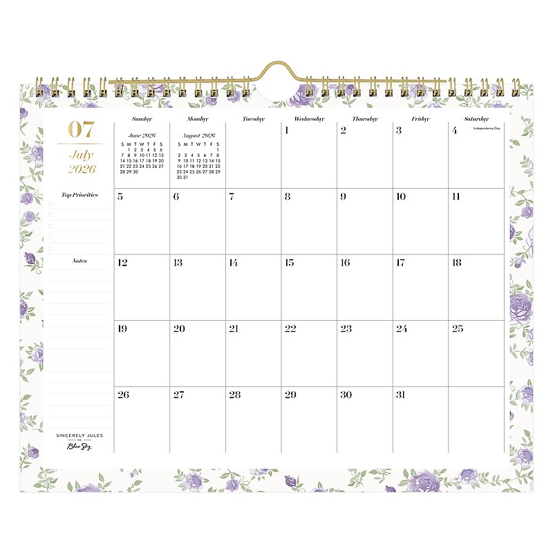 2026-2027 Blue Sky Sincerely Jules Forget Me Not 8.75" x 11" Academic Monthly Wall Calendar (159082) image 1
