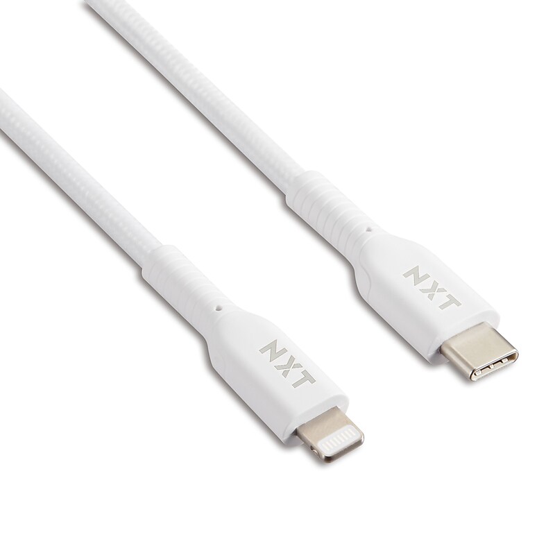 NXT Technologies™ 6 ft. Braided  Lightning  to USB-C Cable, White (NX60476) image 1