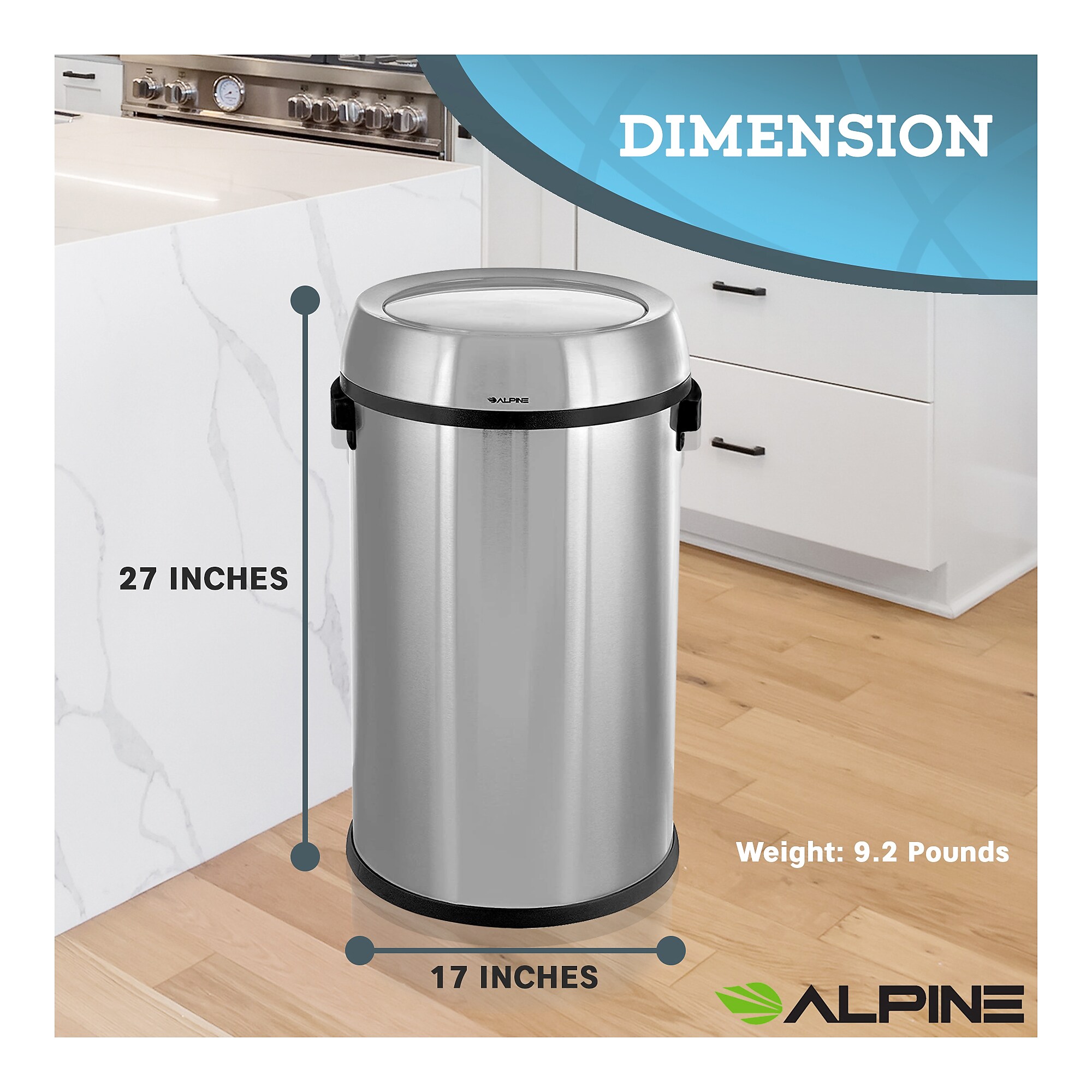Alpine Industries 17 Gallon Indoor Compost Bin, Stainless Steel (470-65L-1-CO) Sansujyuku sansujyuku.com