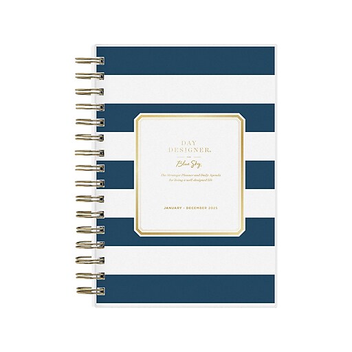 2025 Blue Sky Day Designer Rugby Stripe 5" x 8" Daily & Monthly Planner, Plastic Cover, Navy
