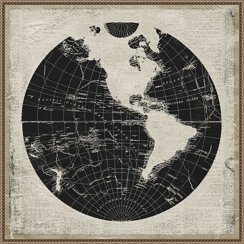 Amanti Art World News Map I by Elizabeth Medley Framed Canvas Wall Art Print, 30" x 30" (A42678299863) image 1