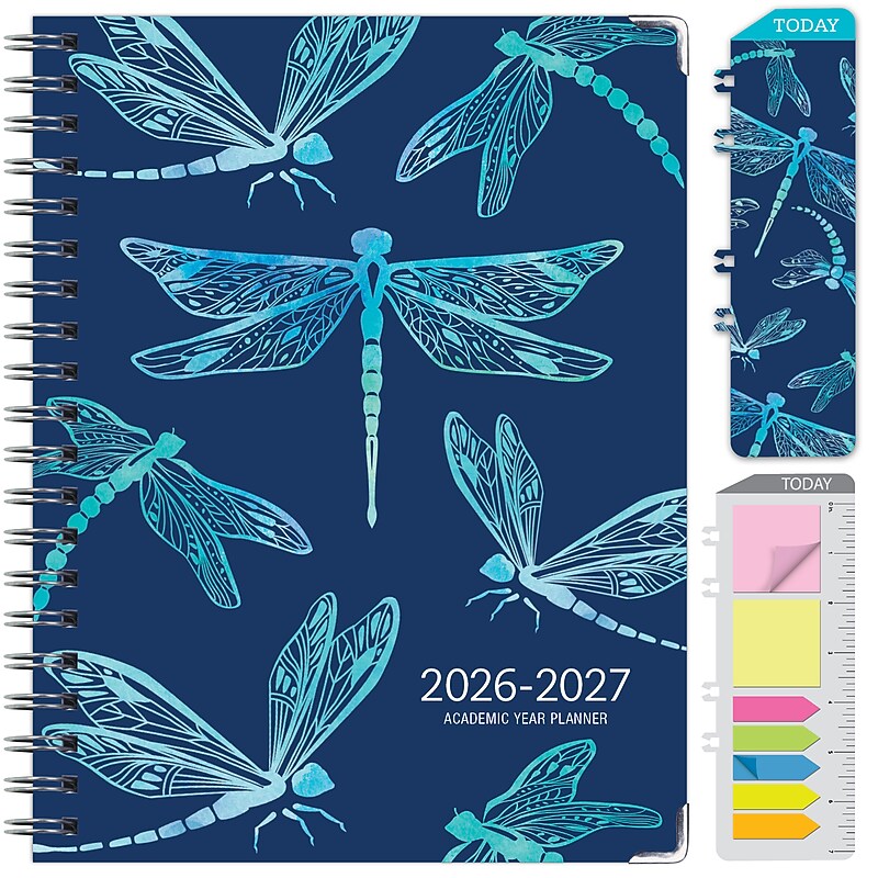 2026-2027 Excello Brands 8.5" x 11" Academic Weekly & Monthly Planner, Paperboard Cover, Dragonflies (FSHN-AY26-8511-59) image 1