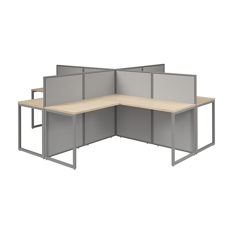 Bush Business Furniture Easy Office 4 Person L Shaped Cubicle Desk, Natural Elm (EOD760NE-03K) image 1