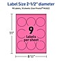 Avery Laser/Inkjet Round Multipurpose Labels, 2.5" Dia., Bright Pink, 90/Pack (94502)~#|#~54226AFB-E95B-4511-BBDCFEDE71925929_sc7