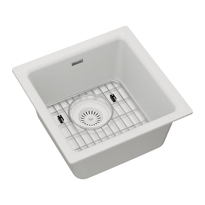 Elkay Quartz Classic Single-Bowl Drop-In/Undermount Kitchen Sink, 15.75" x 15.75" x 7.69", Quartz, White (ELG1616WH0C) image 1