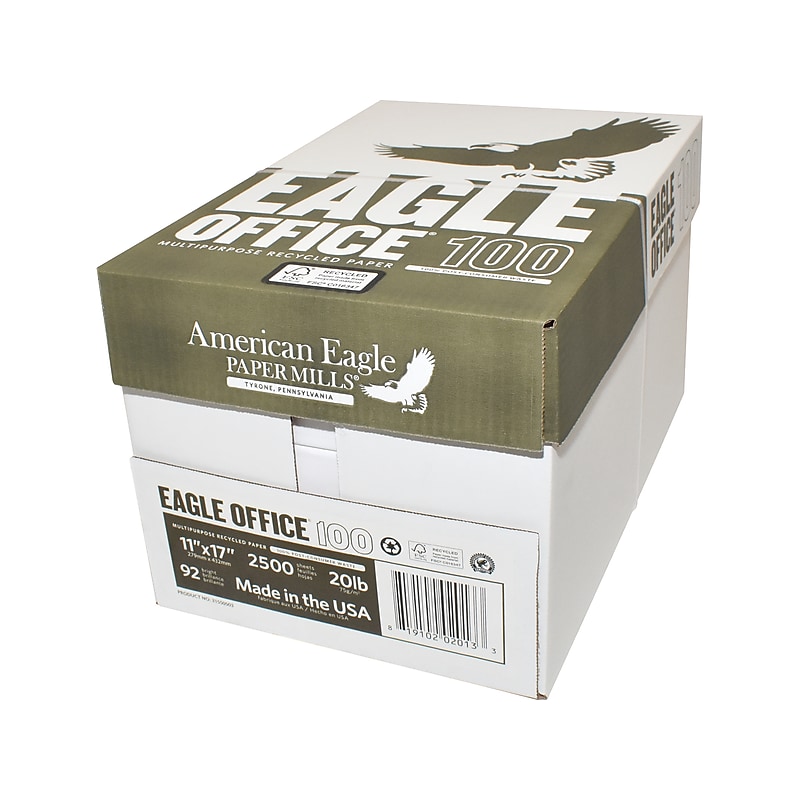 American Eagle Office 100% Recycled 11" x 17" Multipurpose Paper, 20 lbs., 92 Brightness, White, 500/Ream, 5 Reams/Carton image 1