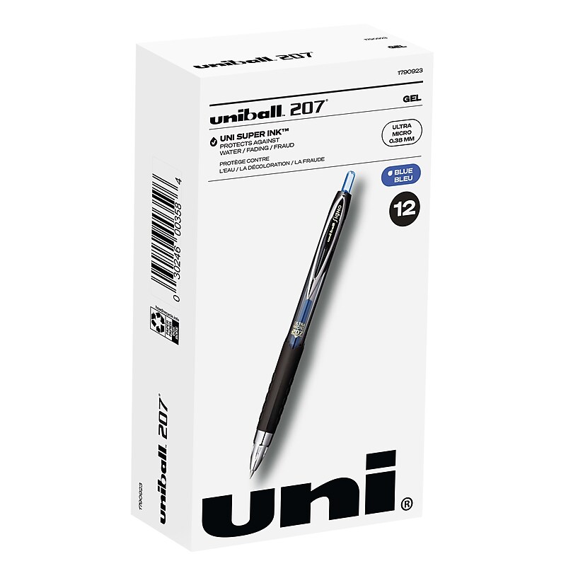 uniball 207 Retractable Gel Pens, Ultra Micro Point, 0.38mm, Blue Ink, 12/Pack (1790923) image 1