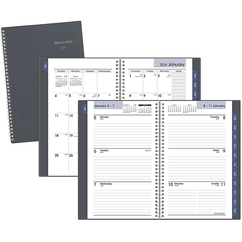 2026 AT-A-GLANCE DayMinder 5" x 8" Weekly & Monthly Planner, Plastic Cover, Gray (GC200-07-26) image 1