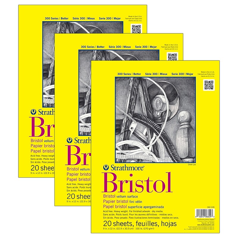 Strathmore 300 Series 9" x 12" Tape Bound Bristol Sketch Pad, 20 Sheets/Pad, 3/Bundle (STTP34210903-3) image 1