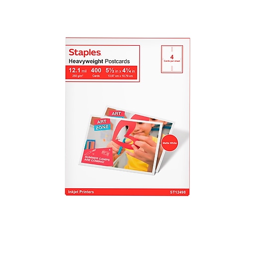 Staples Matte Postcards, 5.5 x 4.25, White, 400/Box (12498)