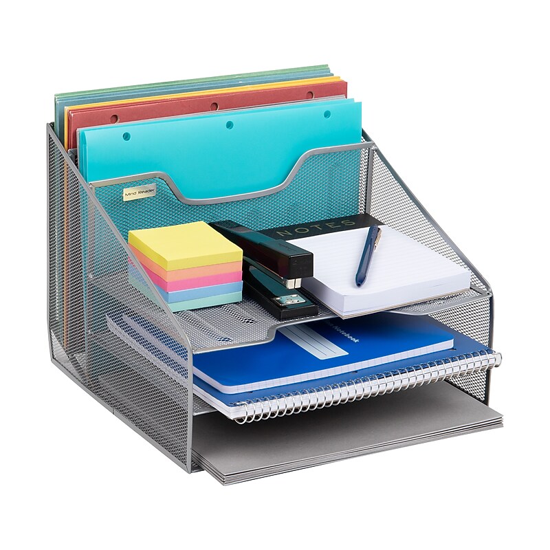 Mind Reader Metal Desktop Organizer Vertical File Holder Paper Letter Tray, Silver (MESHBOX5-SIL) image 1