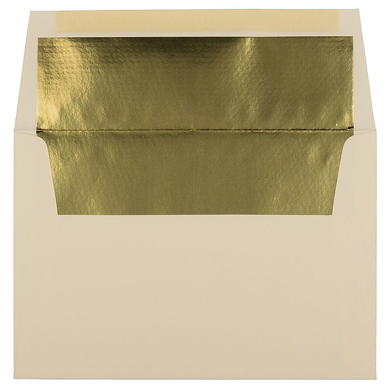 JAM Paper A8 Booklet Envelope, 5 1/2" x 8 1/8", Natural with Gold Foil, 100/Pack (332417064d) image 1