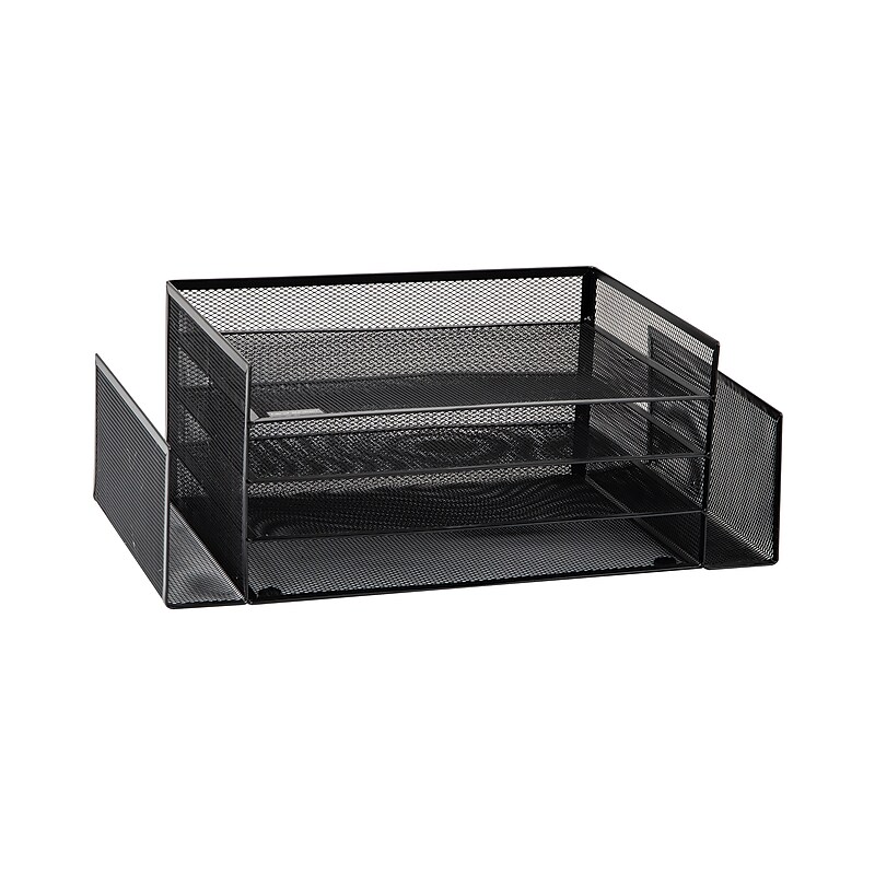 Mind Reader Metal Desktop Organizer Letter Tray, 16.75"L x 9.15"W x 6"H, Black  (4TSIDE2-BLK) image 1