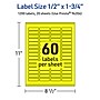 Avery Laser/Inkjet Multipurpose Rectangle Labels, 0.5" x 1.75", Neon Yellow, 1200/Pack (94204)~#|#~544466C4-7213-4634-A394481483AC2A91_sc7