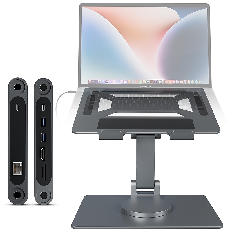 Purely L107 Ergonomic Laptop/Tablet Stand 8-in-1 Docking Station, Silver (PDSL107) image 1