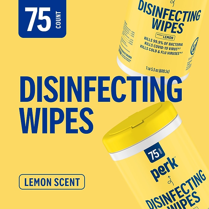 Perk™ Disinfecting Wipes, Lemon Scent, 75 Wipes/Pack (PK56665