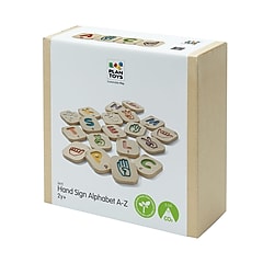 PlanToys Wooden Hand Sign Alphabet A-Z Tiles, Assorted Colors, 26