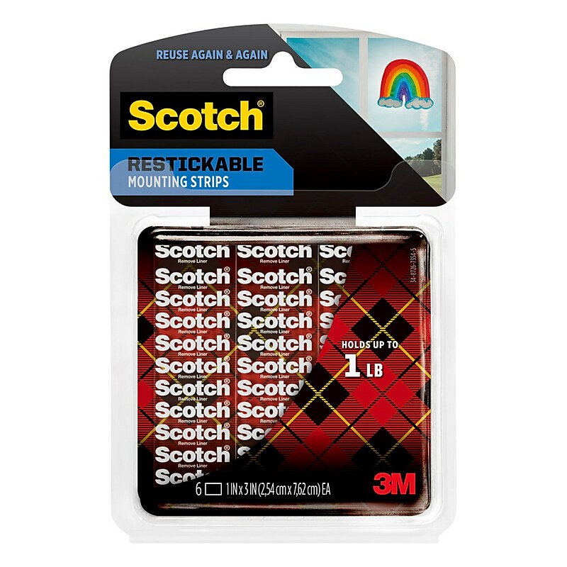 Scotch Restickable Strips, 0.75 lb., Clear, 6/Pack (R101) image 1