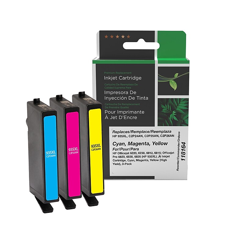 Clover Imaging Group Remanufactured Cyan/Magenta/Yellow High Yield Ink Cartridge Replacements for HP 935XL, 3/Pack image 1