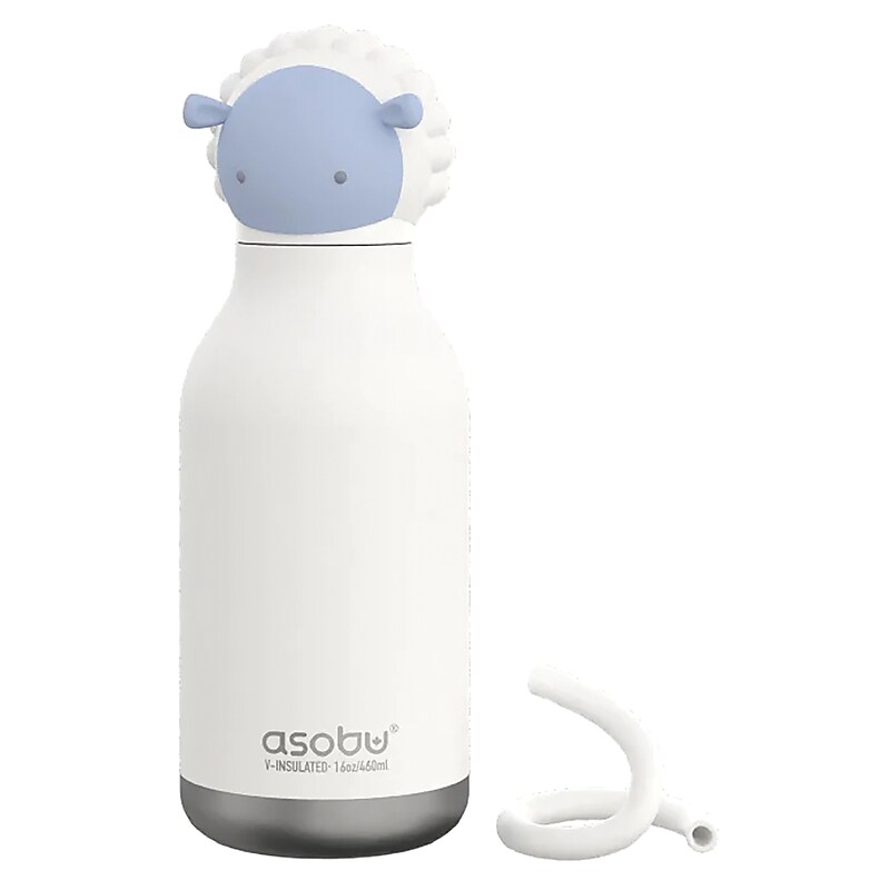 ASOBU Bestie Bottle Sheep Vacuum Insulated Stainless Steel Water Bottle with Reusable Flexi Straw, 16 oz., White (SBV44SH) image 1