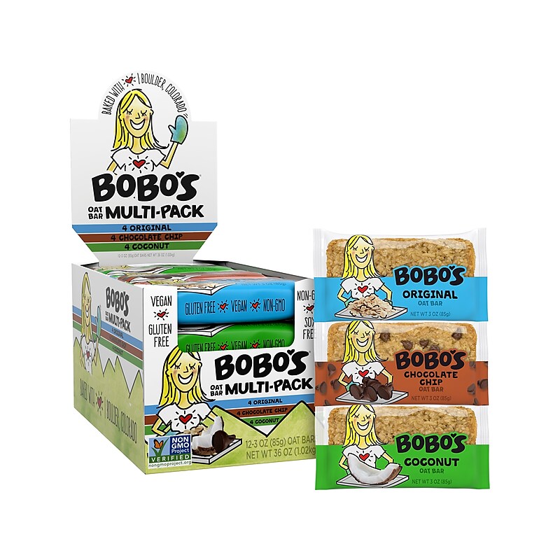 Bobo's Gluten Free Coconut/Chocolate Chip/Original Granola Bar Variety Pack, 36 oz., 12 Bars/Box (BBO00098) image 1