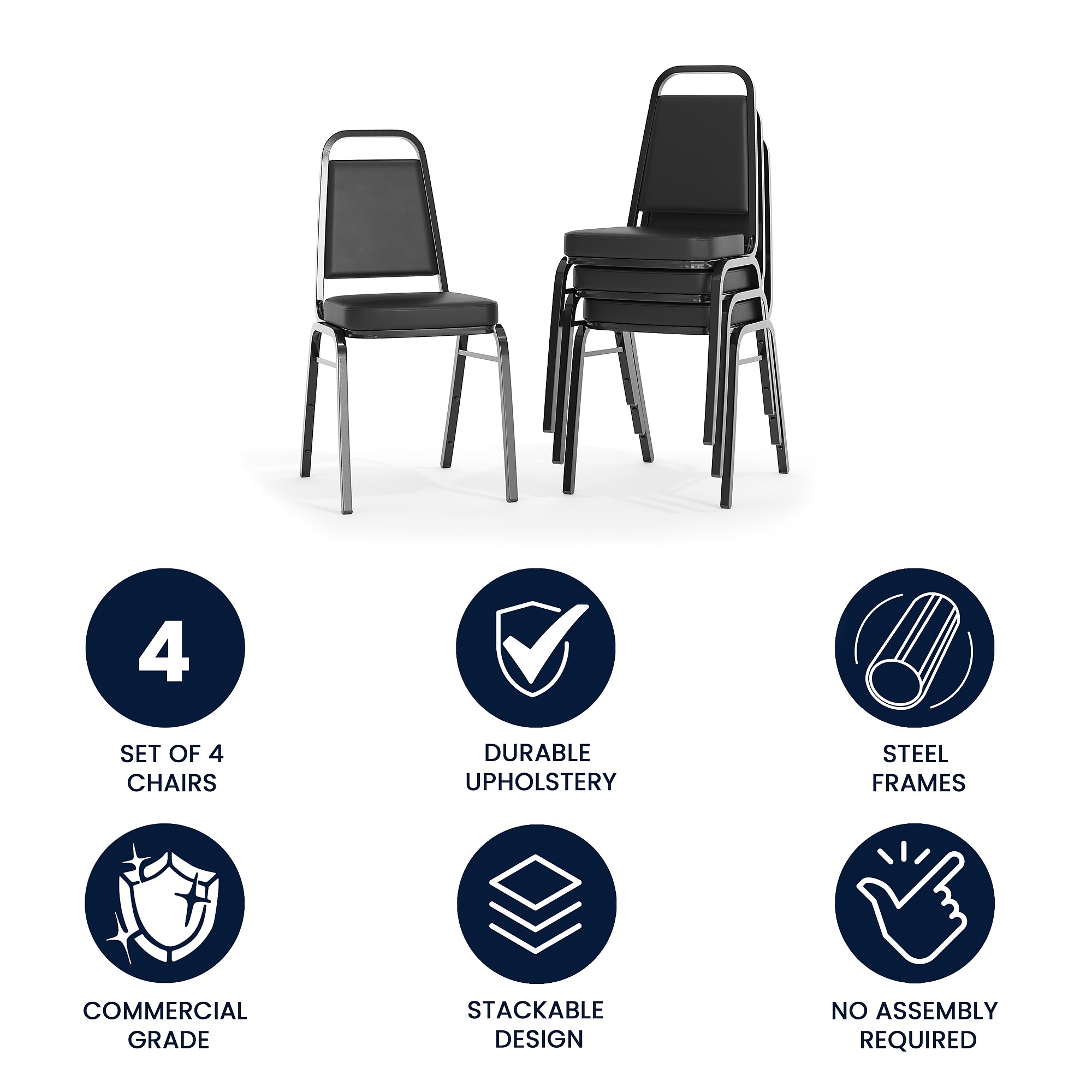 Flash Furniture HERCULES 19 1/4″H Vinyl Black Frame Trapezoidal Back Banquet Chair, Black, 4/Pack (4FDBHF1BKBK) Sansujyuku sansujyuku.com